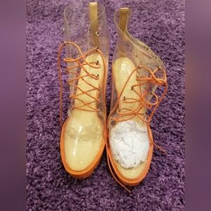 Clear Plastic and Orange Ankle Boots